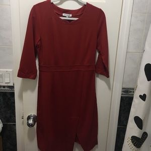 Red Elegant Sheath Solid 3/4 sleeve work dress